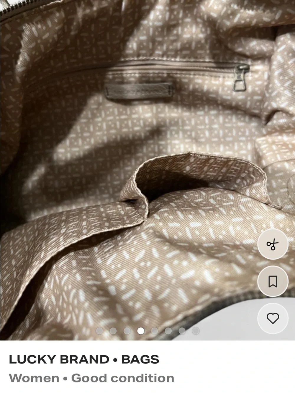 Lucky Brand Taupe/Cream Pebbled Leather Hobo